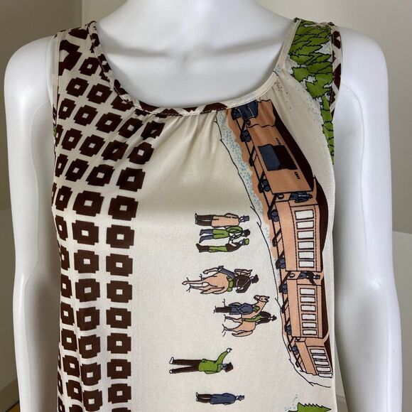 Vintage 70s Novelty Train Western Horse Cowboy Nightgown Caftan Maxi Dress M/L - Picture 5 of 14